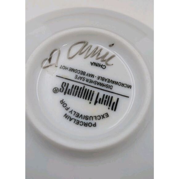 Pier 1 Imports Porcelain Bowl Black Floral Sketch Design 4.25" – Signed Annie - Picture 7 of 8